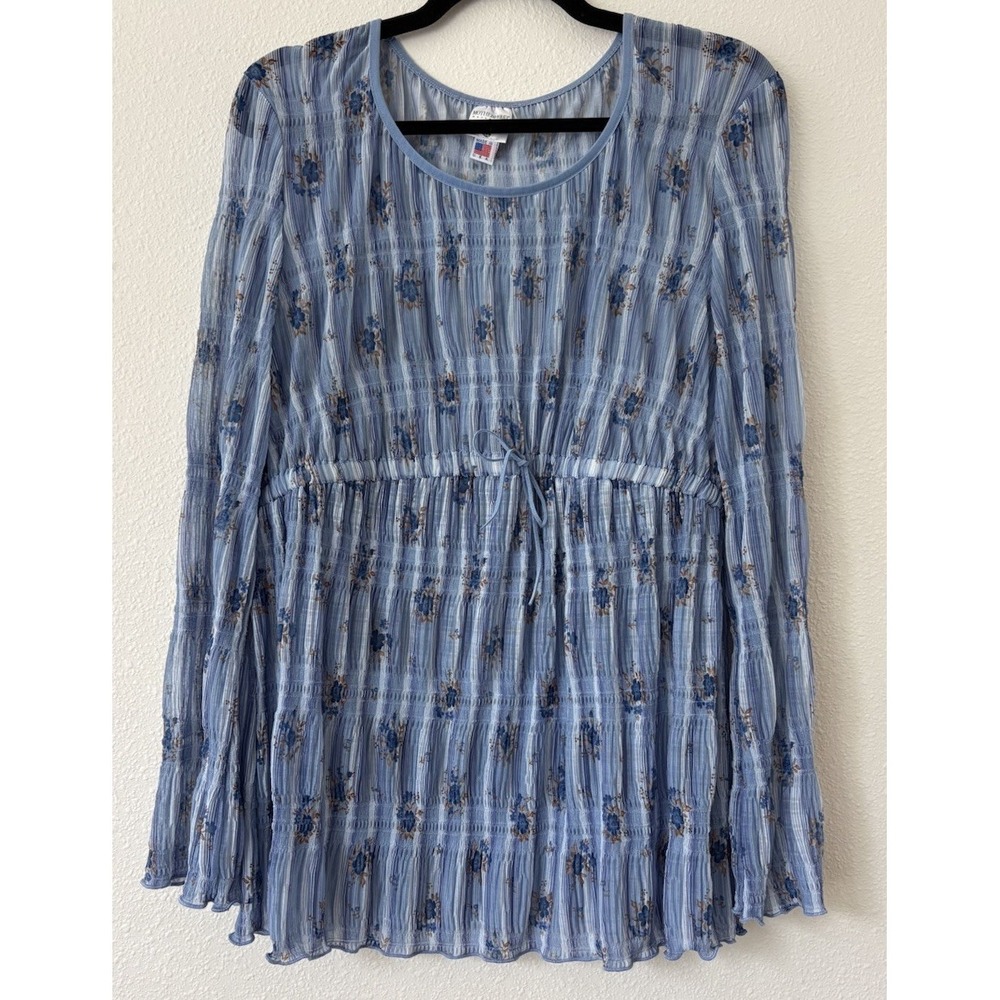Vintage Motherhood Maternity Bohemian Top Blue Floral Stretch Flare Cottage XL